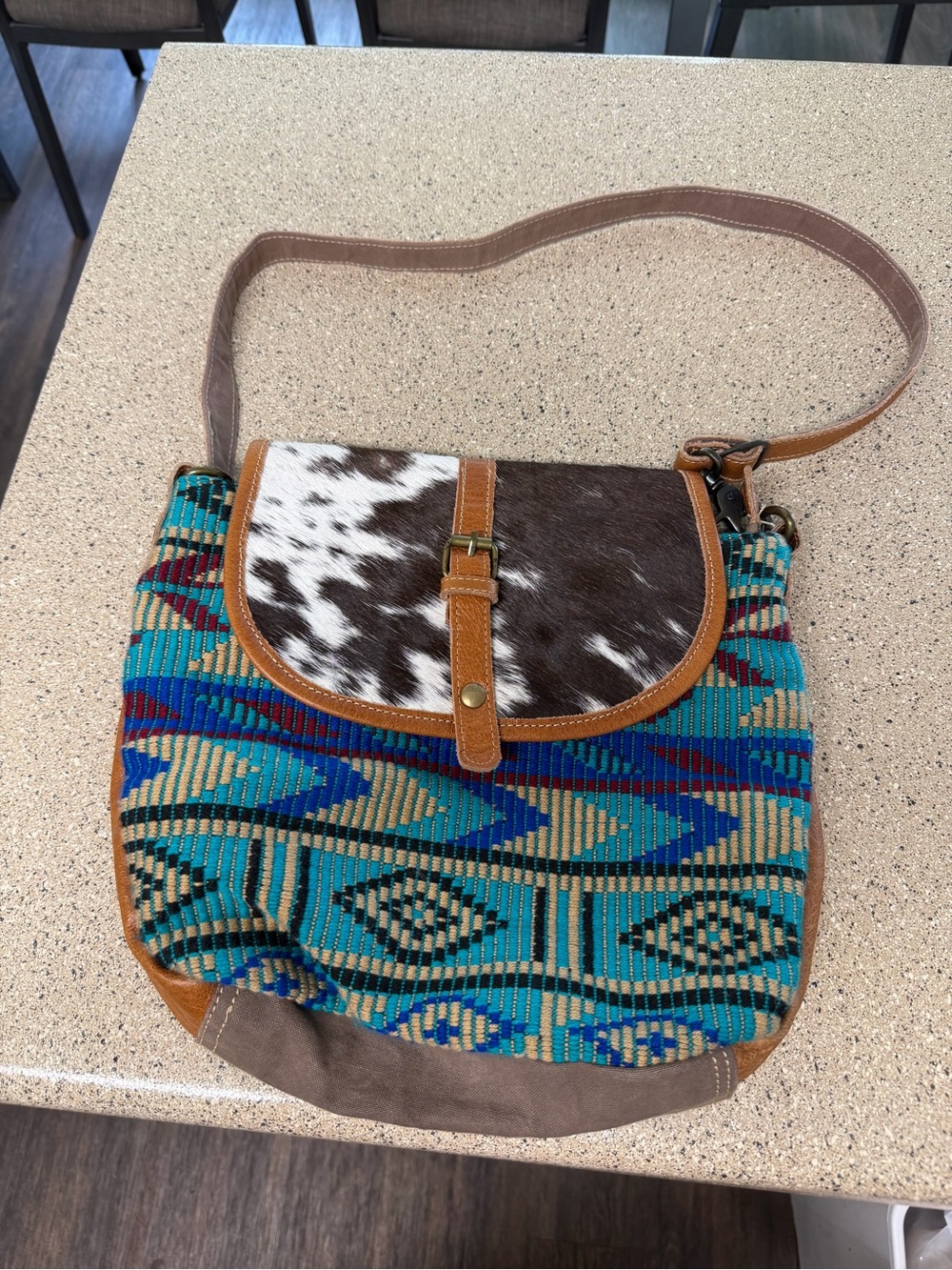 Myra Bag Turquoise, Blue, Brown & Tan Patterned Crossbody